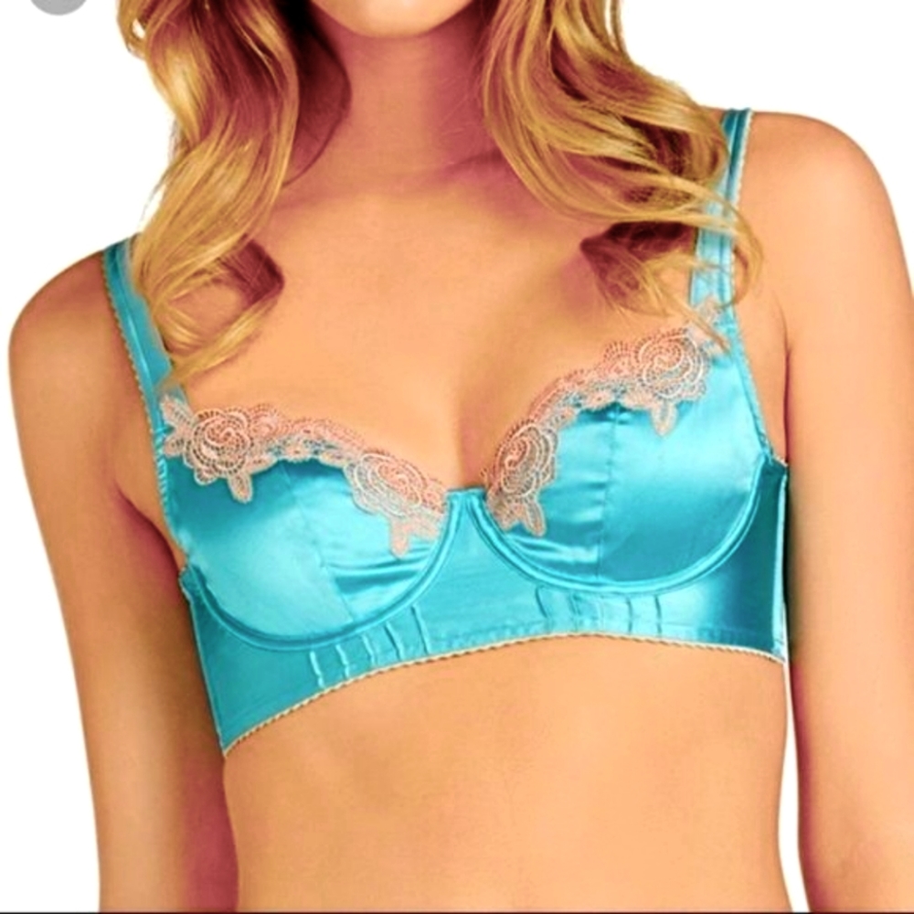 Heidi Klum Intimates Lousia Teal Silk Bra 32DD NWT